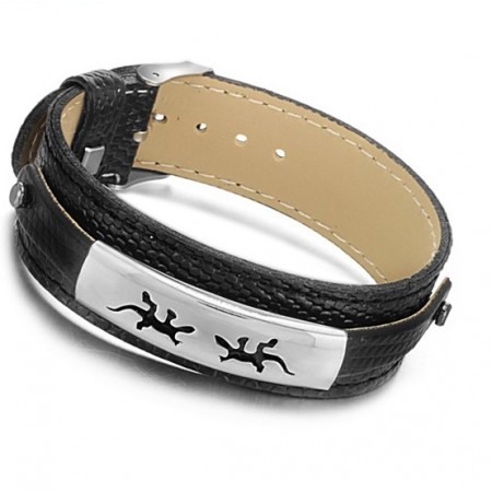 High Quality Black Titanium Leather Bangle 