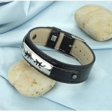 High Quality Black Titanium Leather Bangle 