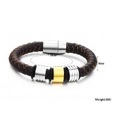Easy to Use Male Brown Titanium Leather Bangle 