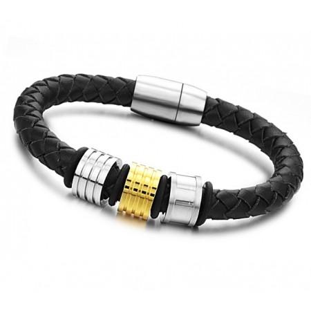 The Queen of Quality Black Titanium Leather Bangle 