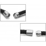 The Queen of Quality Black Titanium Leather Bangle 