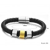 The Queen of Quality Black Titanium Leather Bangle 