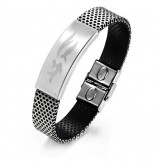 Durable in Use Male Titanium Leather Bangle 