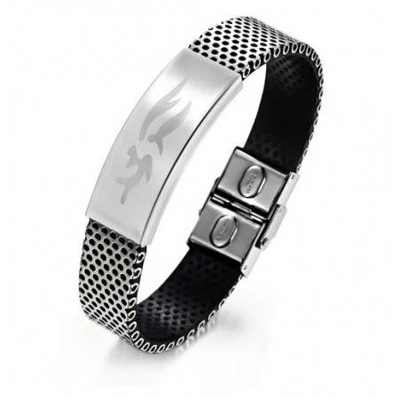 Durable in Use Male Titanium Leather Bangle 