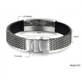 Durable in Use Male Titanium Leather Bangle 