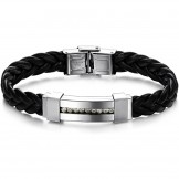 The Queen of Quality Titanium Leather Bangle With Rhinestone