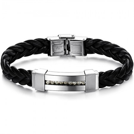 The Queen of Quality Titanium Leather Bangle With Rhinestone