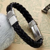 The Queen of Quality Titanium Leather Bangle With Rhinestone