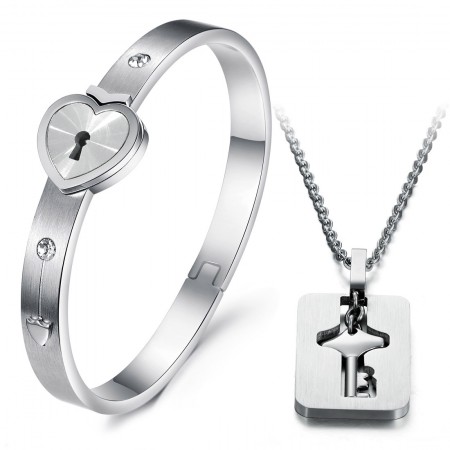 High Quality Lock Shape Titanium Bangle For Lovers 