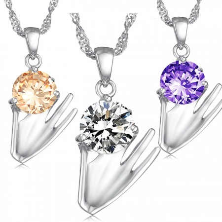 Wide Varieties Female Purple Platinum Plating Titanium Necklace With Diamond