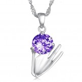 Wide Varieties Female Purple Platinum Plating Titanium Necklace With Diamond