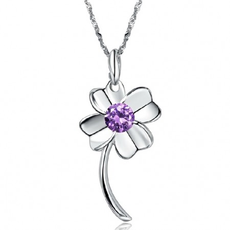 Durable in Use Female Clover Shape Platinum Plating Titanium Necklace 