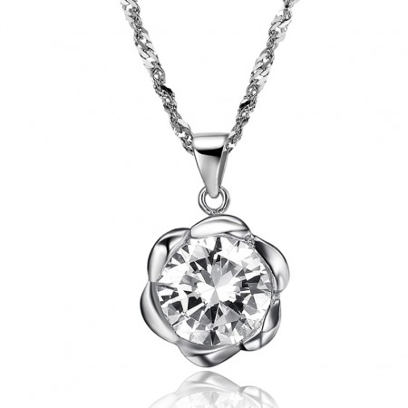 Stable Quality Female Rose Shape Platinum Plating Titanium Necklace 