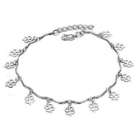 Quality and Quantity Assured Female Clover Shape Platinum Plating Titanium Anklet 
