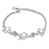 The Queen of Quality Female Clover Shape Platinum Plating Titanium Bracelet With Diamond