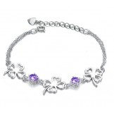 The Queen of Quality Female Clover Shape Platinum Plating Titanium Bracelet With Diamond