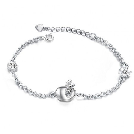 Wide Varieties Female Apple Shape Platinum Plating Titanium Bracelet With Diamond