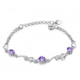 High Quality Female Purple Platinum Plating Titanium Bracelet With Diamond