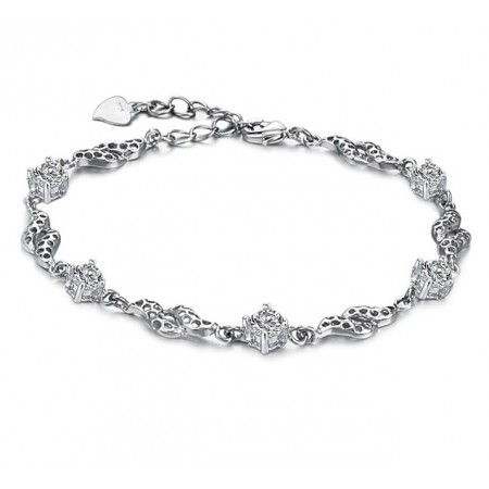 Superior Quality Female Hollow Platinum Plating Titanium Bracelet With Rhinestone
