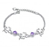 High Quality Female Clover Shape Platinum Plating Titanium Bracelet With Diamond