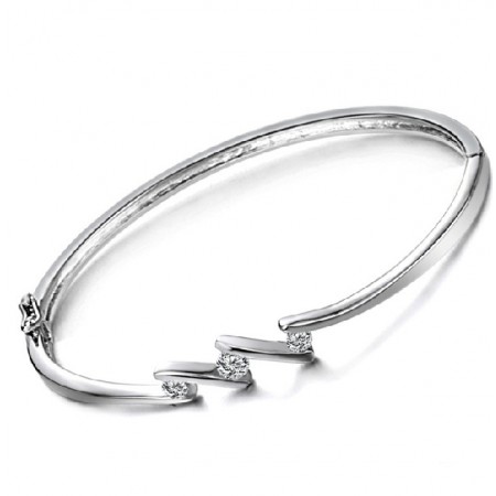 Quality and Quantity Assured Female Allergy Free Platinum Plating Titanium Bangle With Rhinestone