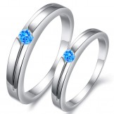 Excellent Quality Blue Platinum Plating Titanium Ring For Lovers With Rhinestone