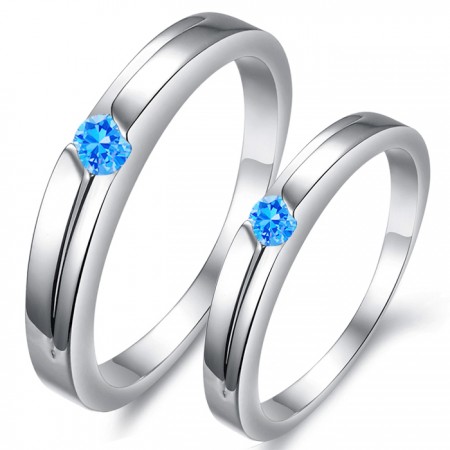 Excellent Quality Blue Platinum Plating Titanium Ring For Lovers With Rhinestone