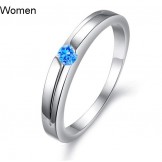 Excellent Quality Blue Platinum Plating Titanium Ring For Lovers With Rhinestone