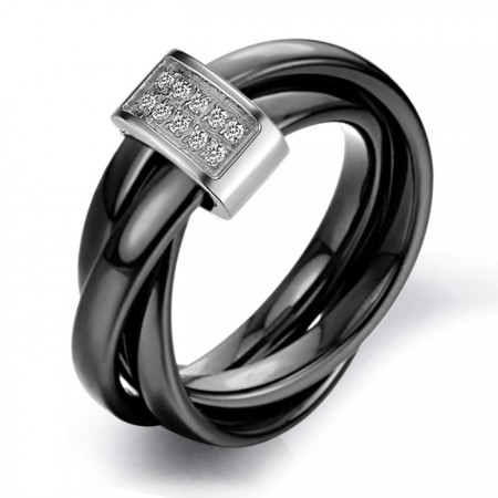 World-wide Renown Black Tungsten Ceramic Ring With Rhinestone