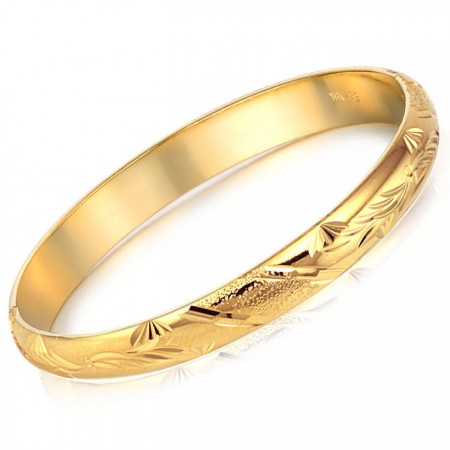High Quality Female Flower Pattern 18K Gold-Plated Bangle 