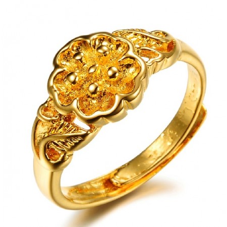 High Quality Female Flower Pattern 18K Gold-Plated Ring 