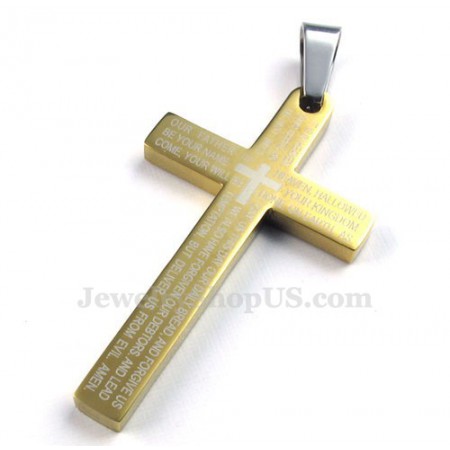 Scripture Titanium Gold Cross Pendant Necklace (Free Chain)
