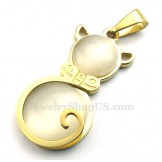Gold Cats Eye Titanium Pendant Necklace (Free Chain)