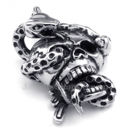 Titanium Skull Snake Pendant Necklace (Free Chain)