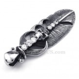  Titanium Feather Pendant Necklace Adorned With Skull (Free Chain)