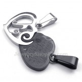 Silver & Black Titanium Couples Hearts Pendant Necklace (Free Chain)(One Pair)
