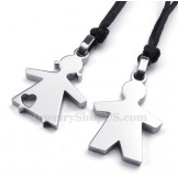 His & Hers Silver Titanium Pendant Necklace (Free Chain)(One Pair)