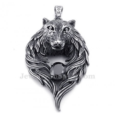 Black Zircon Titanium Wolf Pendant Necklace (Free Chain)