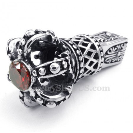 Red Zircon Titanium Imperial Crown Pendant Necklace (Free Chain)