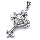 White Zircon Titanium Flower Cross Pendant Necklace (Free Chain)