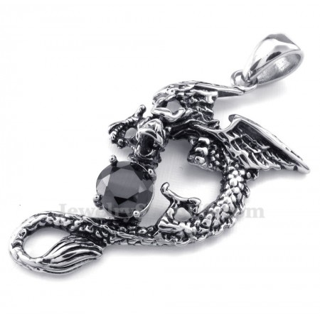 Black Zircon Titanium Pterosaur Pendant Necklace (Free Chain)