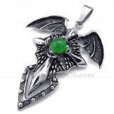 Green Beads Titanium Pterosaur Pendant Necklace (Free Chain)