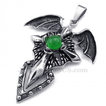 Green Beads Titanium Pterosaur Pendant Necklace (Free Chain)