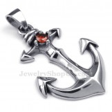 Red Zircon Titanium Anchors Pendant Necklace (Free Chain)
