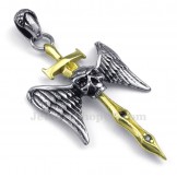 Gold Sword Titanium Skull Cross Pendant Necklace (Free Chain)