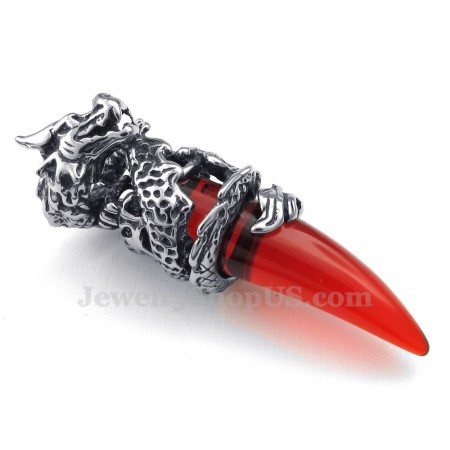 Red Titanium Dragon Tooth Pendant Necklace  (Free Chain)