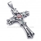 Red Zircon Titanium Cross Pendant Necklace (Free Chain)
