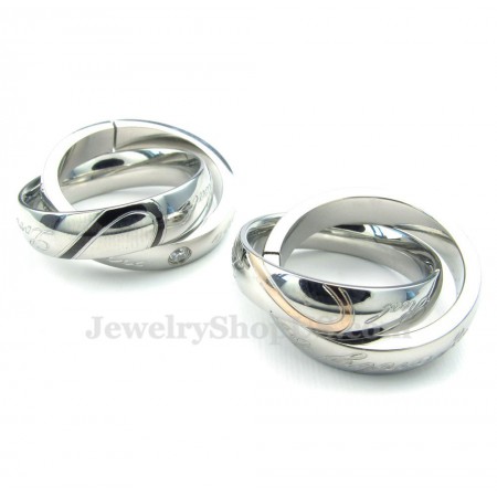 Couples Titanium Interlocking Circles Pendant Necklace (Free Chain)(One Pair)