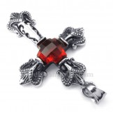 Titanium Red Zircon Cross Pendant Necklace (Free Chain)