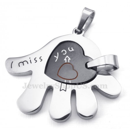 Titanium Couples Hand Hearts Pendant Necklace (Free Chain)(One Pair)